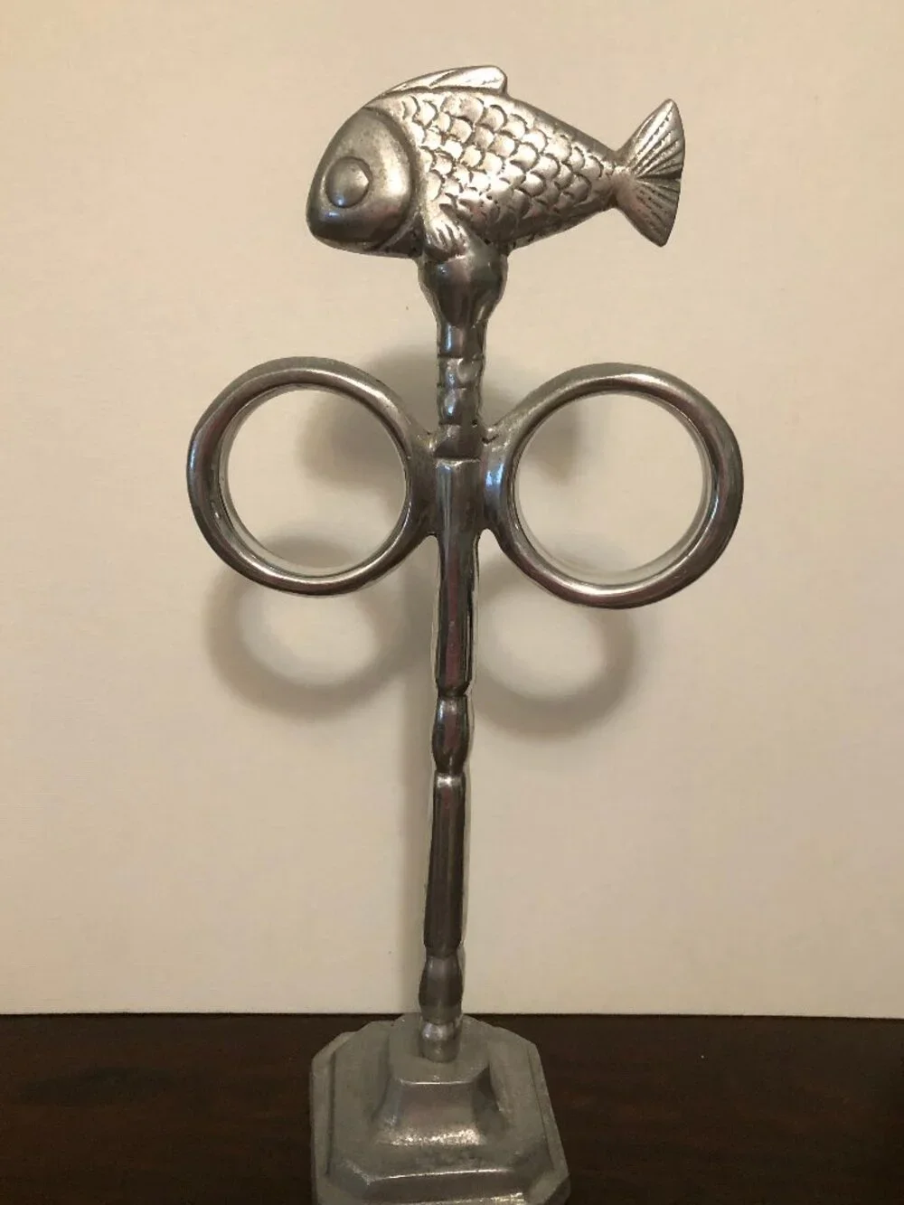Pewter & Aluminum Fish Topped Countertop Towel Holder